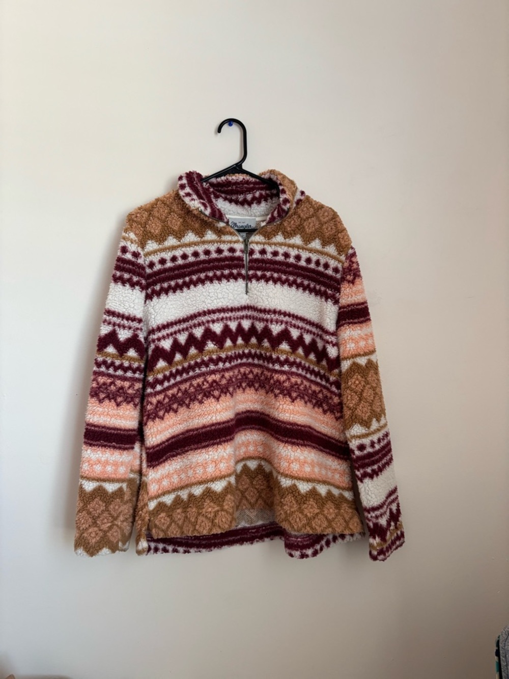 Wrangler Women's Patterned Half-Zip Sweater - Burgundy, Peach & Tan